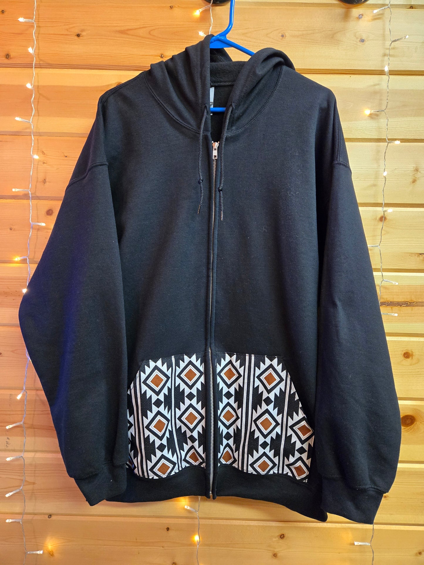 B&W Geometric Zip Up Hoodie