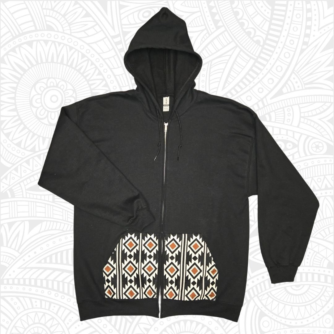 B&W Geometric Zip Up Hoodie