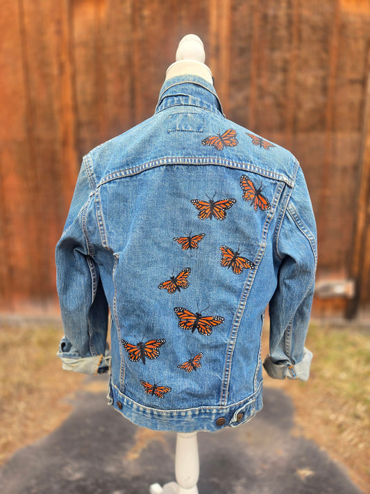 Hand painted Monarchs on a Levis jean jacket