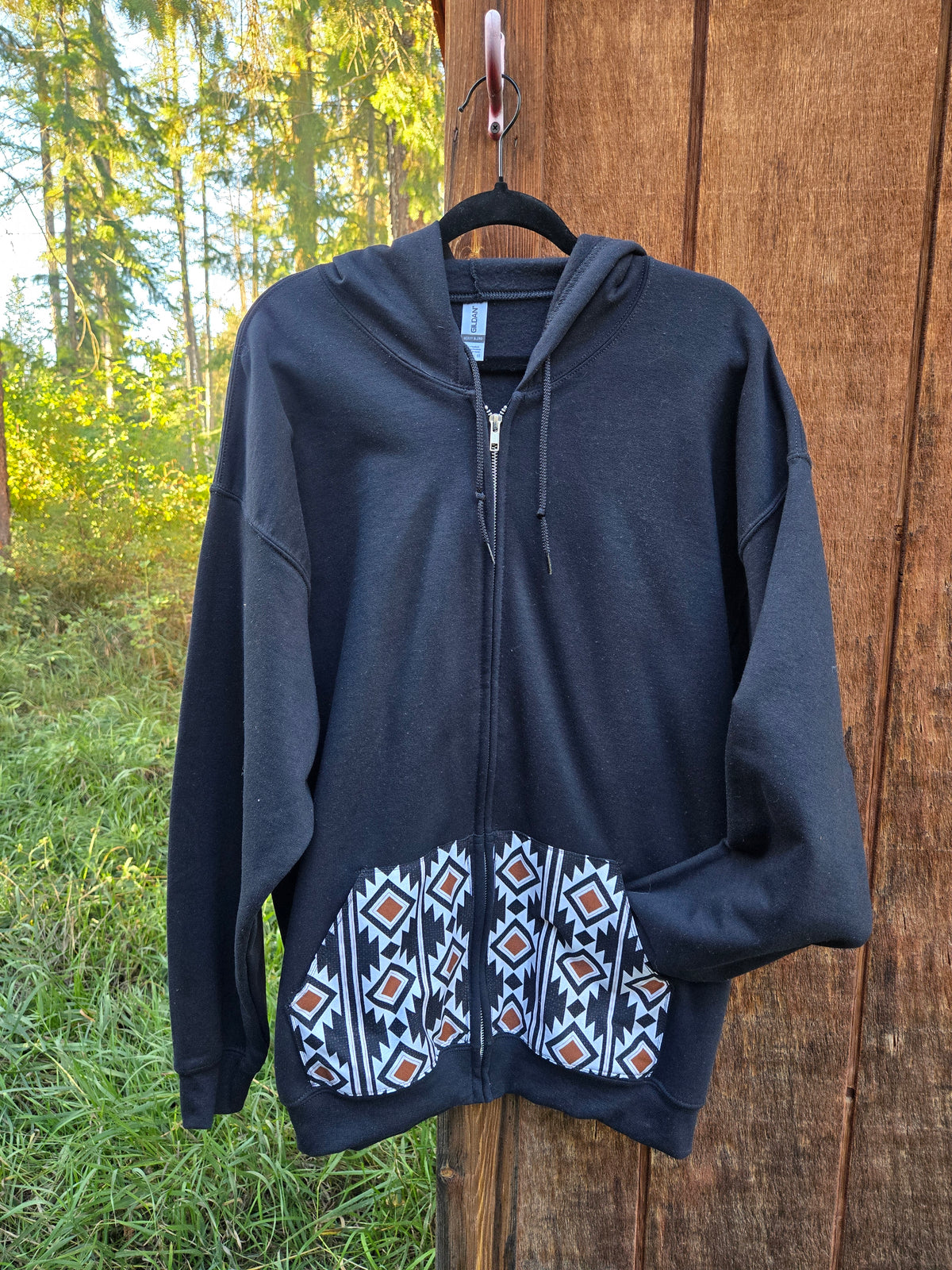 B&W Patchwork Zip Up Hoodie