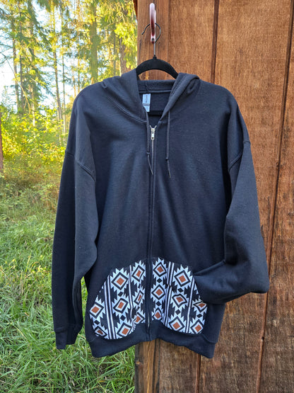 B&W Patchwork Zip Up Hoodie