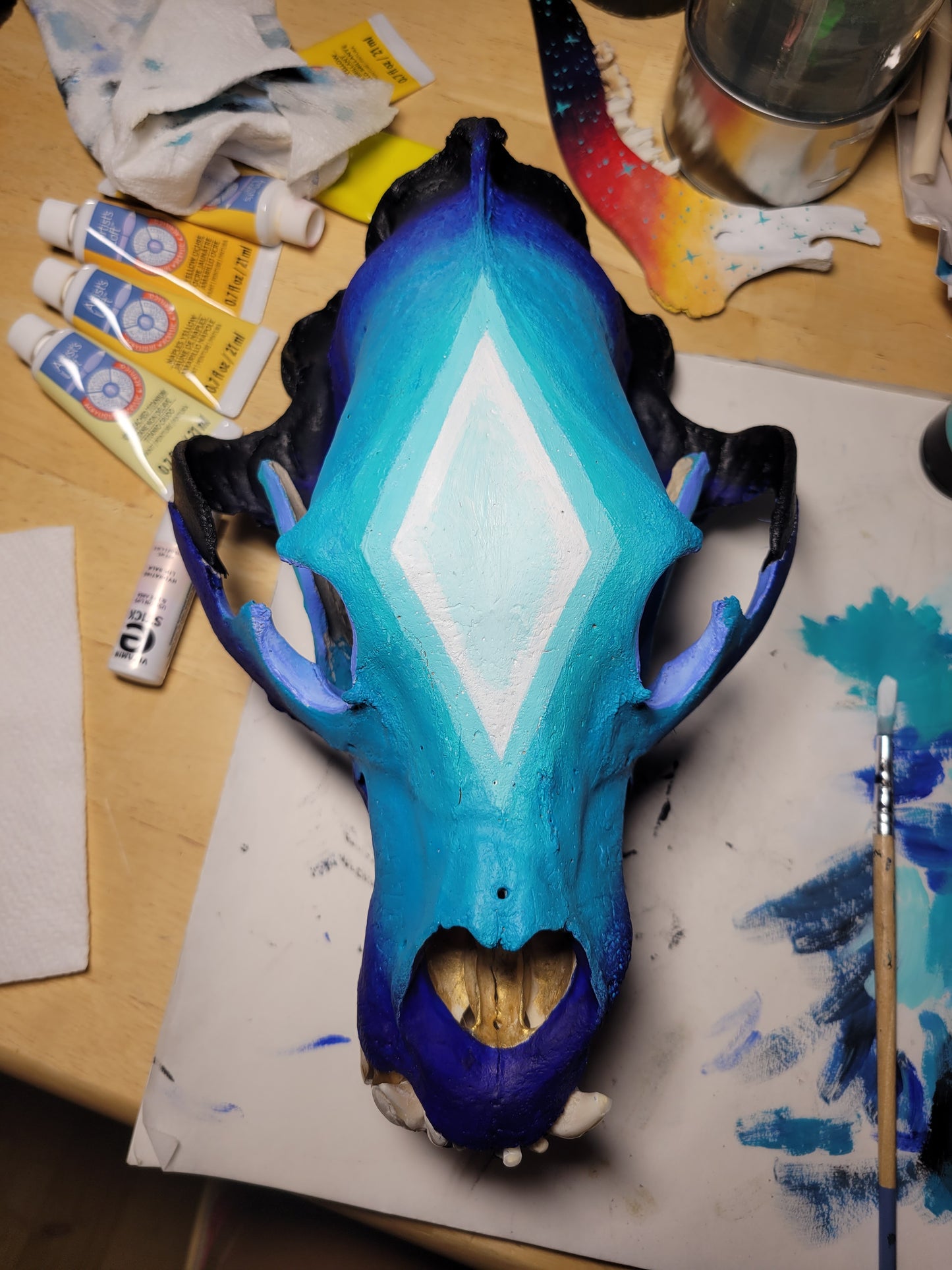 Blueberry Cosmos Painted Bear Skull