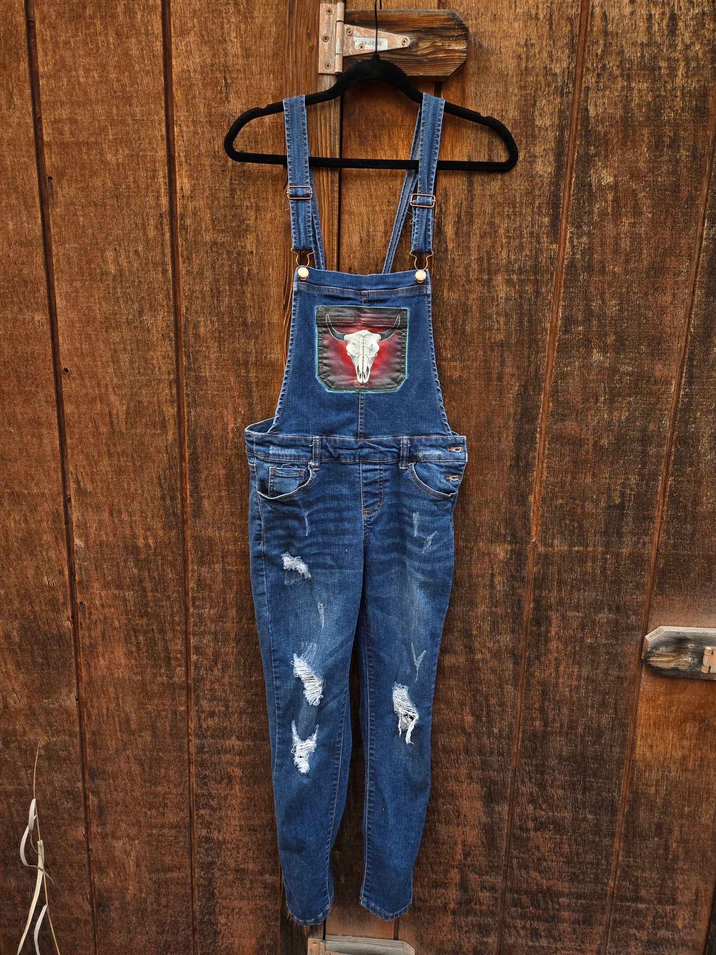 Buffalo Skull Hand Painted Overalls
