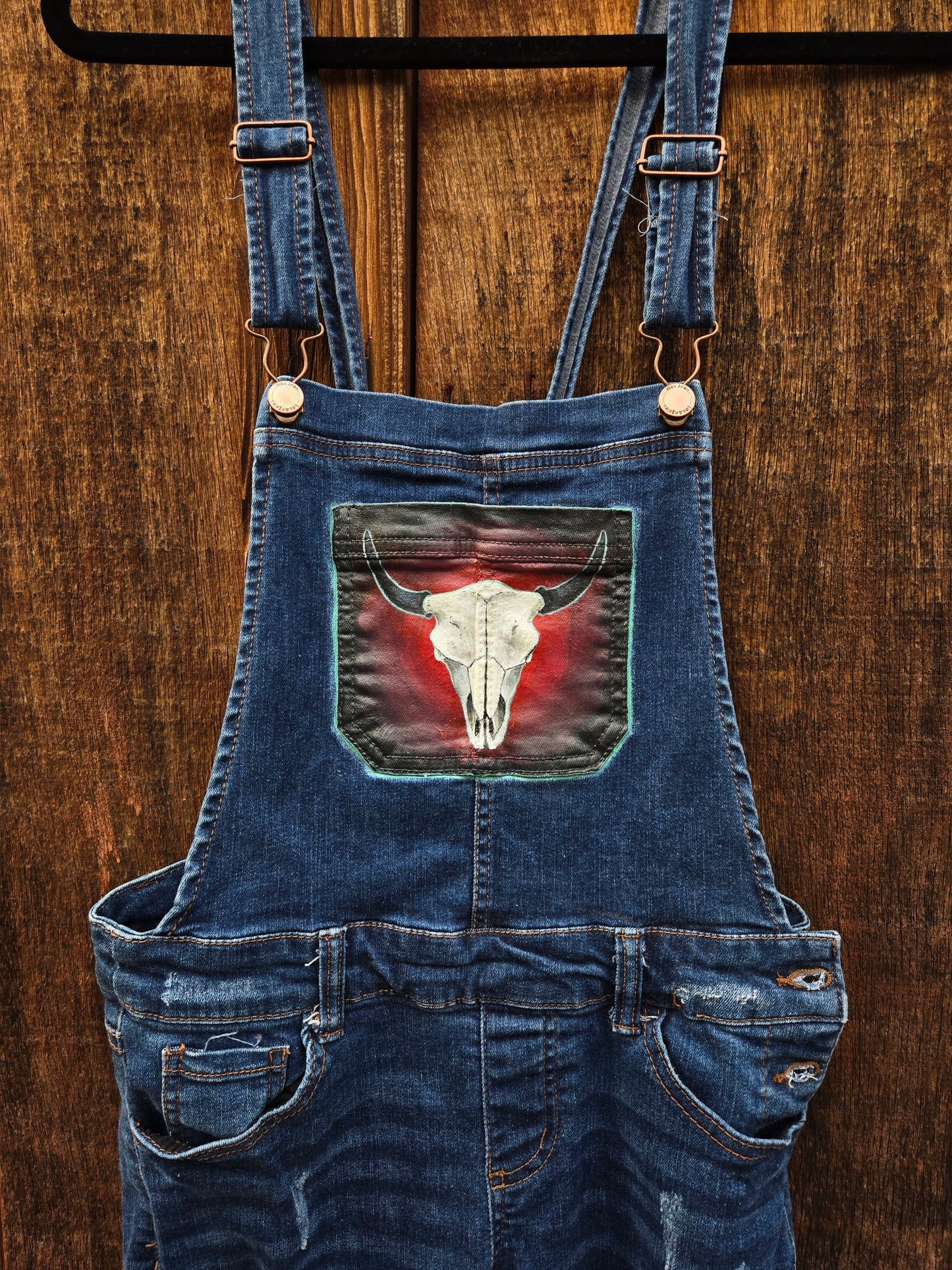 Buffalo Skull Hand Painted Overalls