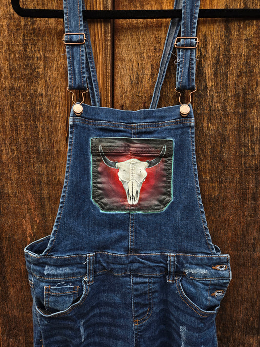 Buffalo Skull Hand Painted Overalls