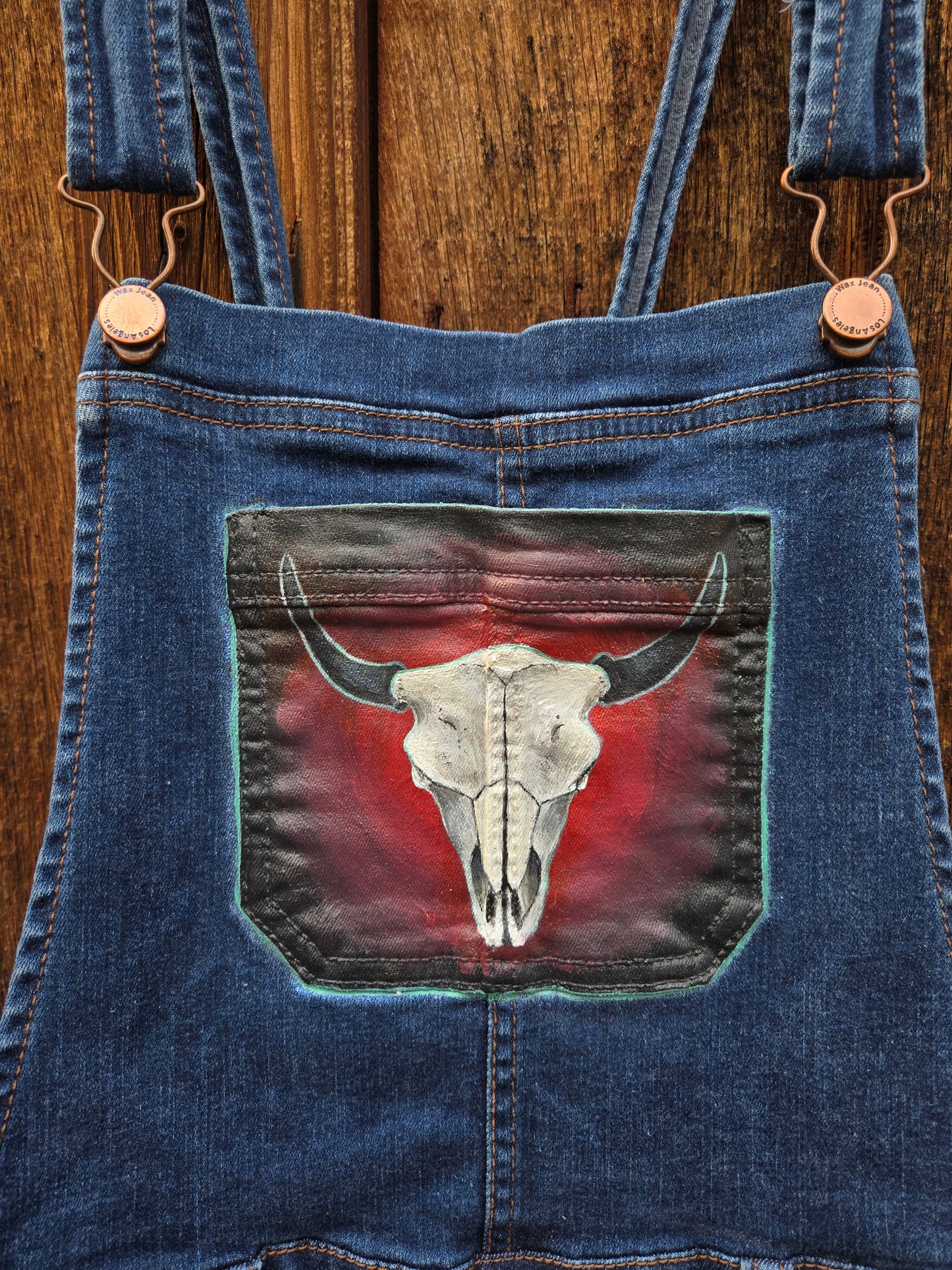 Buffalo Skull Hand Painted Overalls