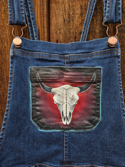 Buffalo Skull Hand Painted Overalls