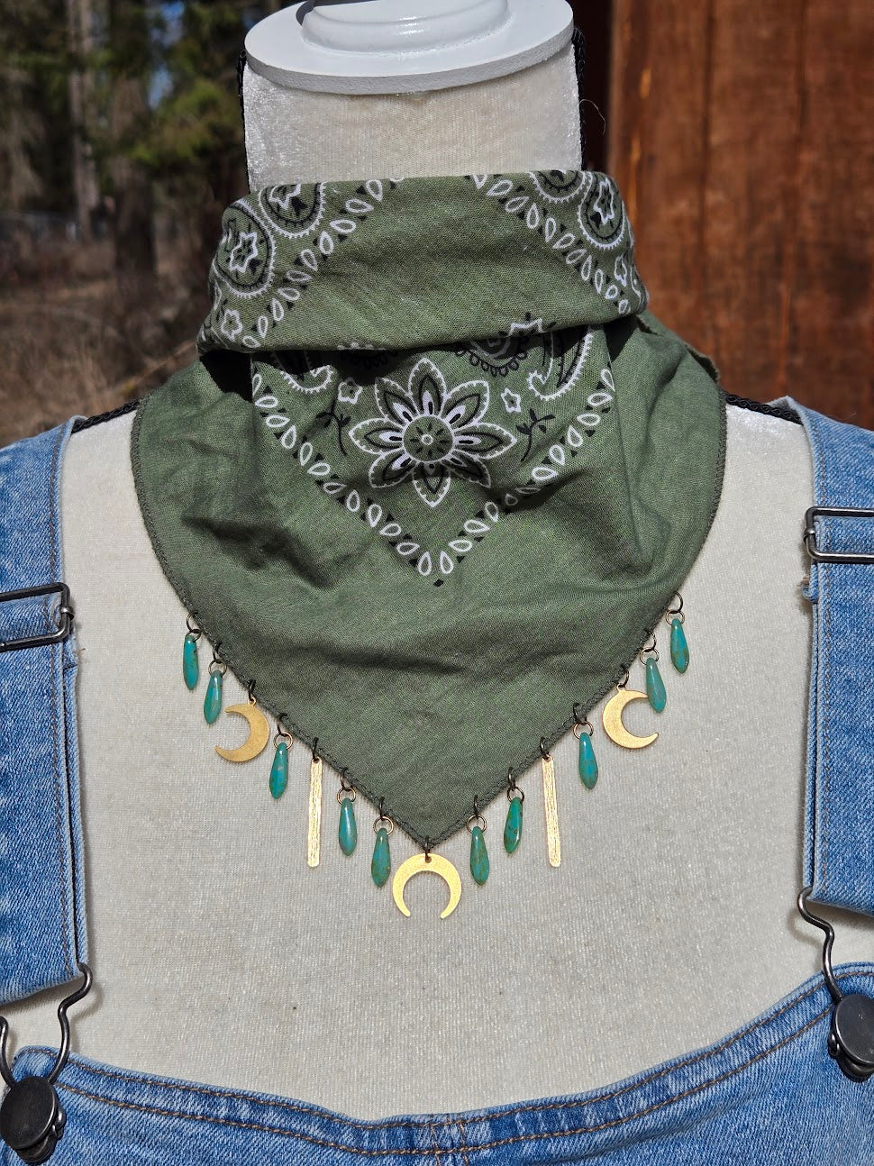 Green & Gold Beaded Bandana
