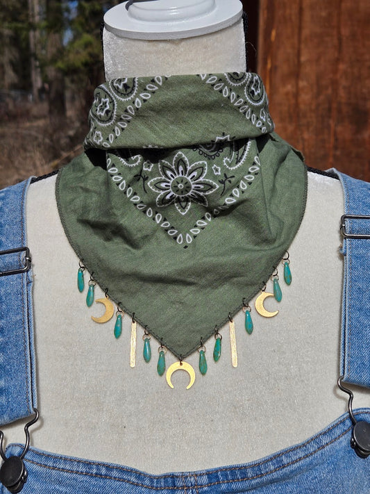 Green & Gold Beaded Bandana