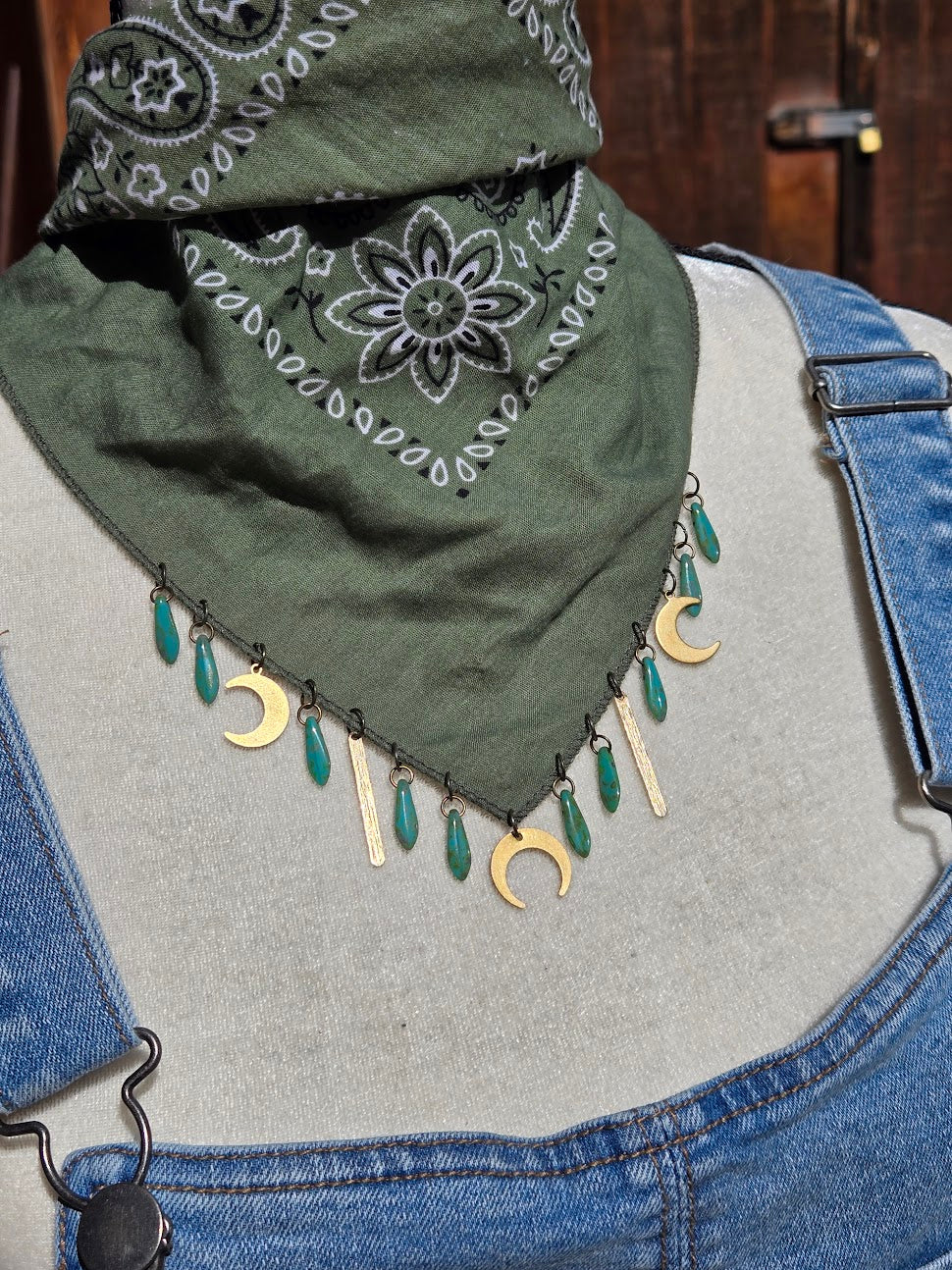 Green & Gold Beaded Bandana