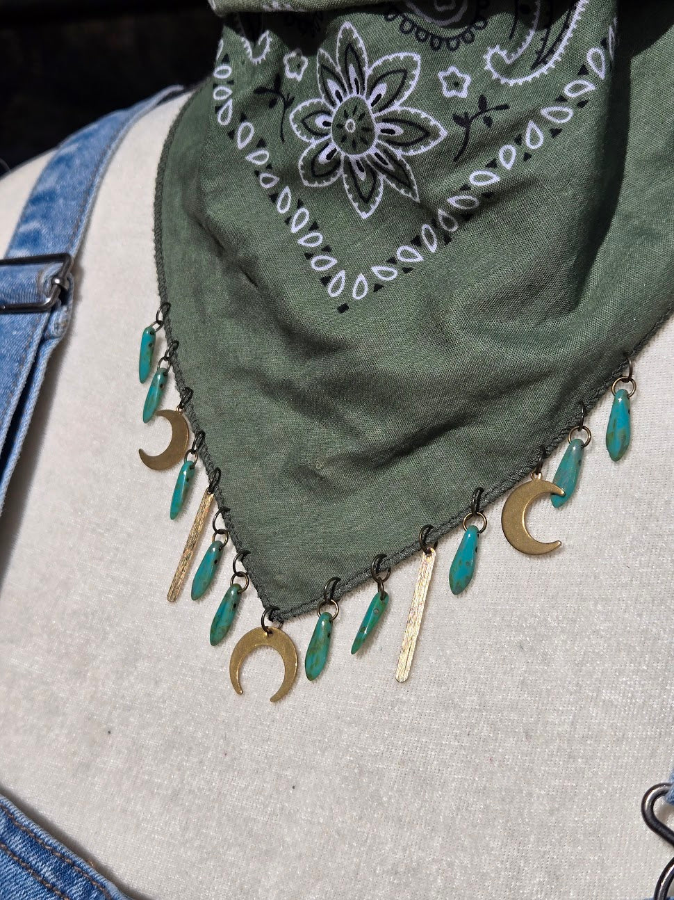 Green & Gold Beaded Bandana