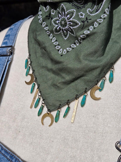 Green & Gold Beaded Bandana