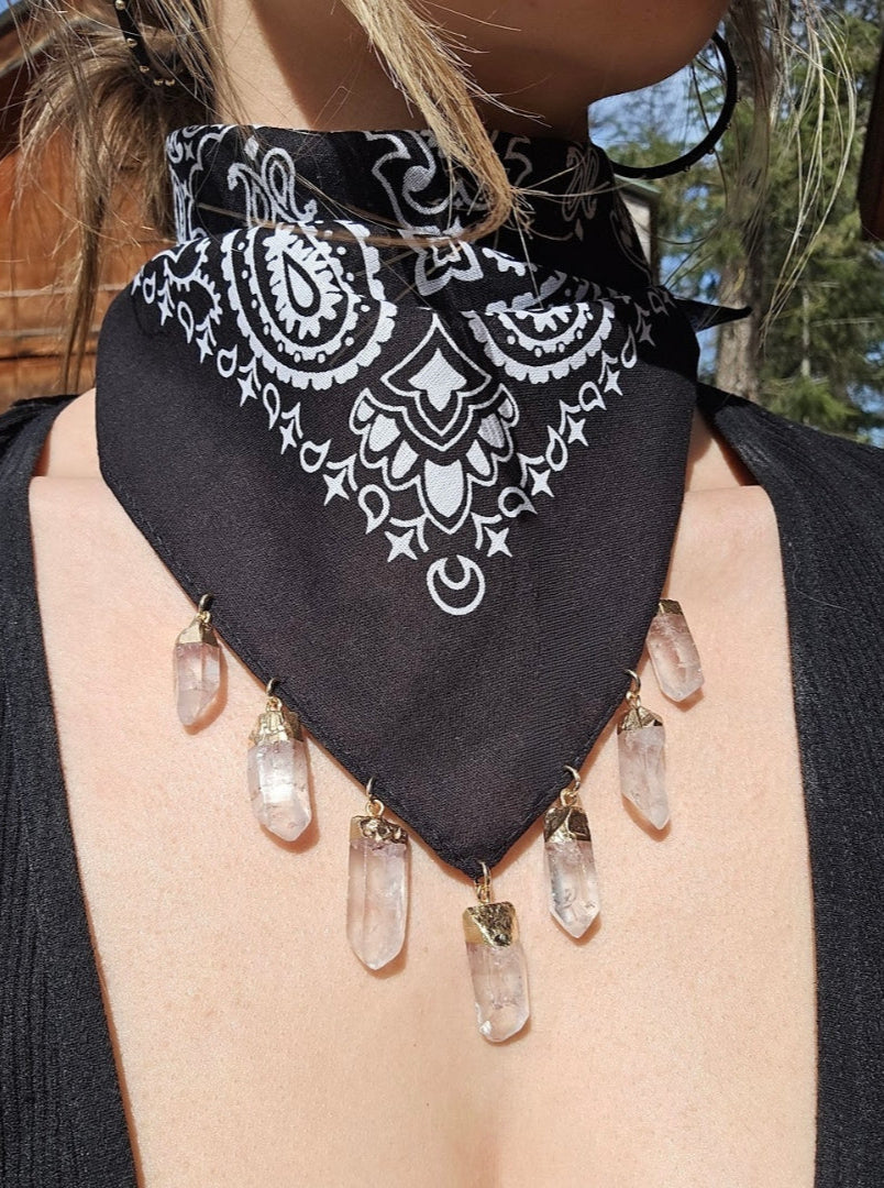 gold tipped quartz statement bandana necklace