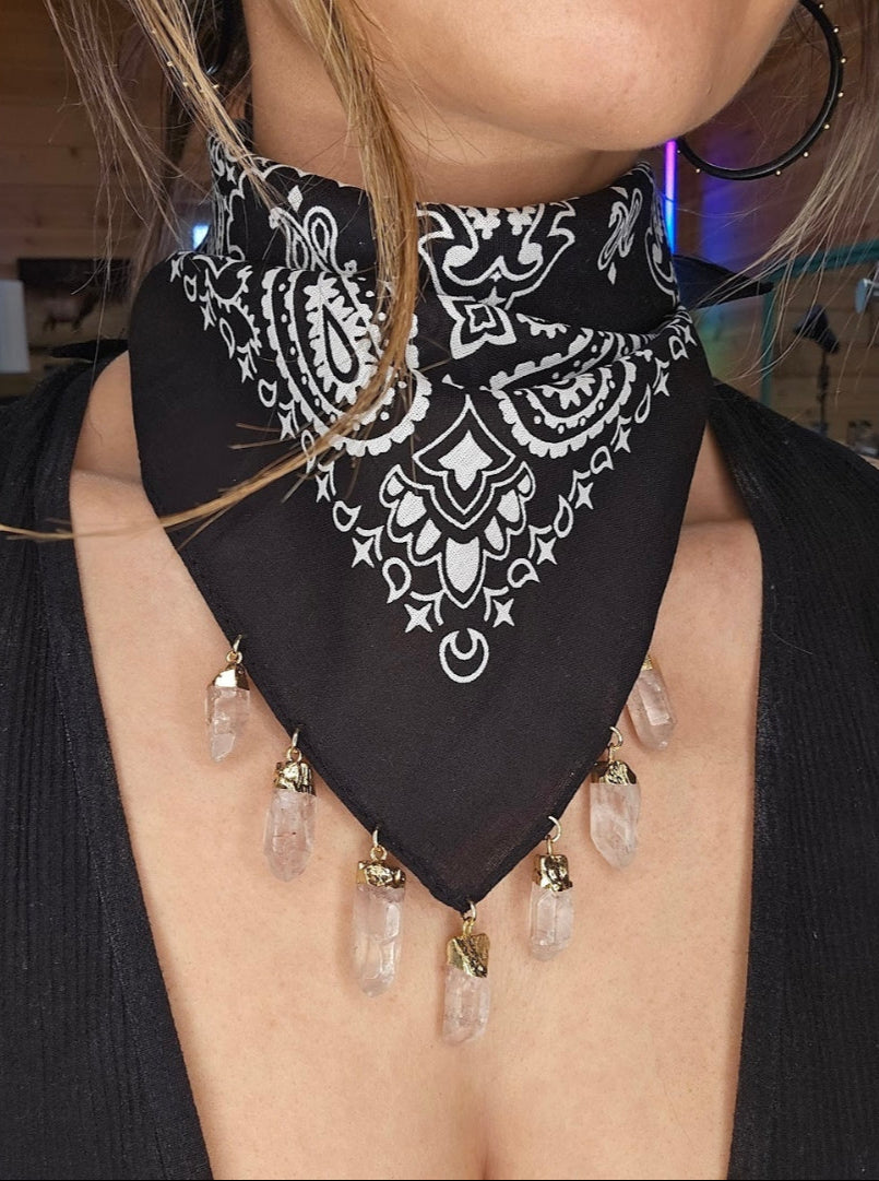 Mad Haus Design Co - Gold tipped quartz beaded bandana