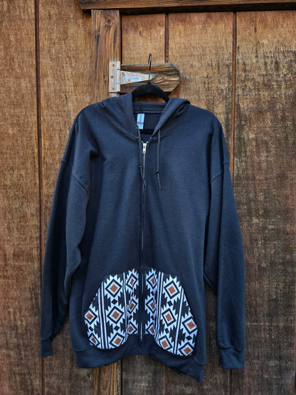 B&W Patchwork Zip Up Hoodie